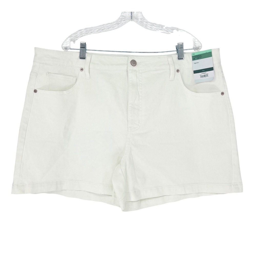 Terra & Sky Denim Shorts Womens 20W Vivid White High Rise Plus Size Stretch NWT